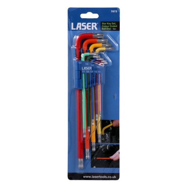 Laser Colour Coded Star Key Set - Ball End 9pc 7873 Laser - Dynamic Drive