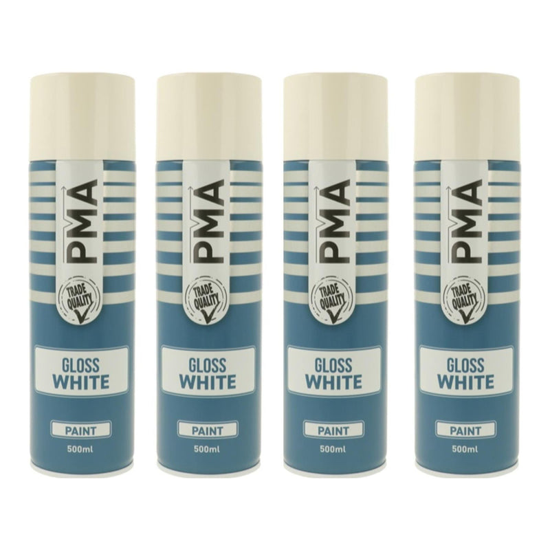 4x AUTOTEK Professional Gloss White 500ml Spray Paint High Coverage Autotek  - Dynamic Drive