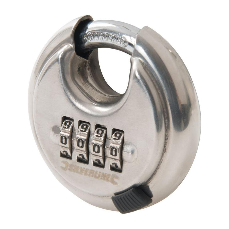 Silverline Stainless Steel Combination Disc Padlock 4-Digit 70mm Silverline - Dynamic Drive