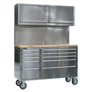 Sealey Mobile Stainless Steel Tool Cabinet 10 Drawer with Backboard & 2 Wall Cup Sealey - Dynamic Drive