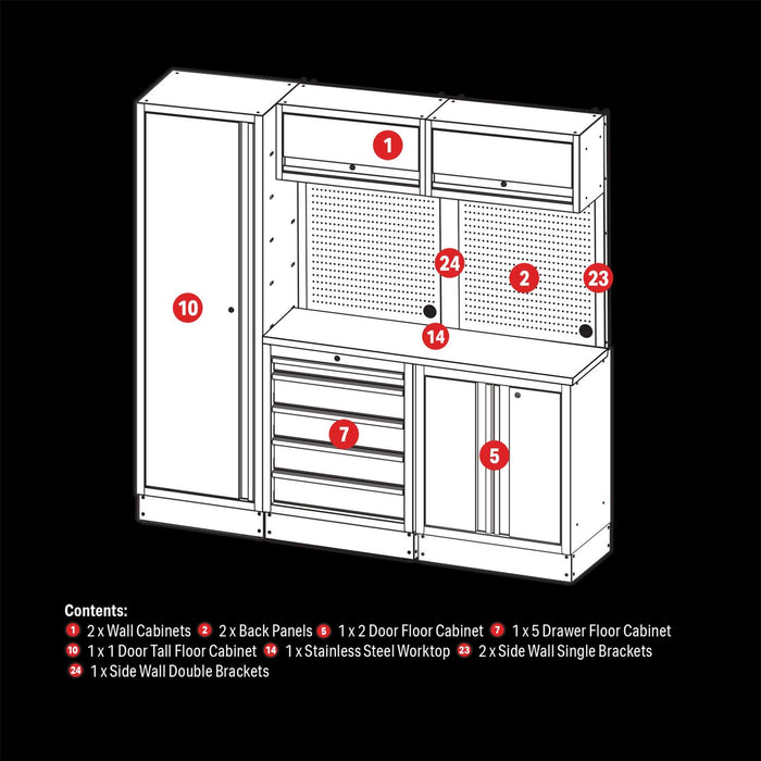 Draper BUNKER Modular Storage Combo with Stainless Steel Worktop (11 Piece) Draper - Dynamic Drive