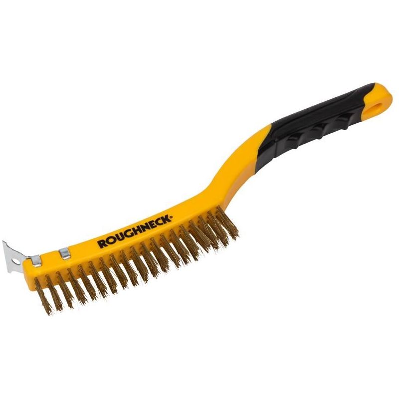 Roughneck Brass Wire Brush Soft Grip with Scraper 355mm (14in) - 3 Row Roughneck - Dynamic Drive