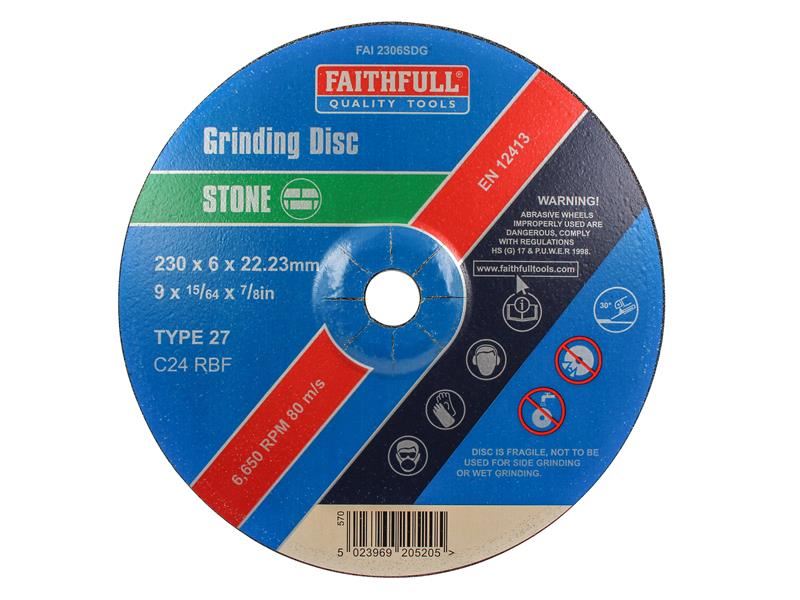 Faithfull Depressed Centre Stone Grinding Disc 230 x 6 x 22.23mm Faithfull - Dynamic Drive