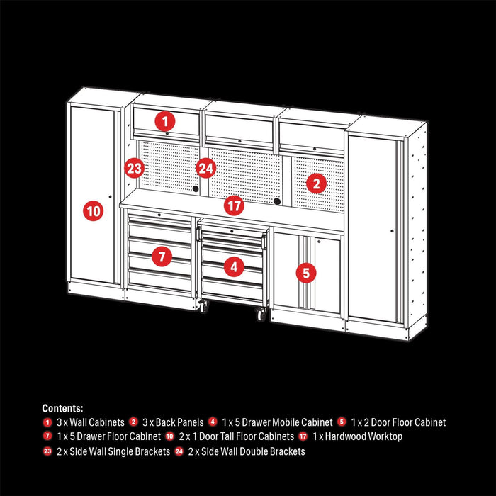 Draper BUNKER Modular Storage Combo with Hardwood Worktop (16 Piece) 04398 Draper - Dynamic Drive
