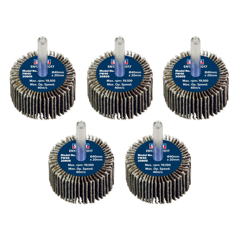 Sealey 40 x 20mm Abrasive Flap Wheel on 6mm Shaft 80Grit - Pack of 5 FW4020805 Sealey - Dynamic Drive