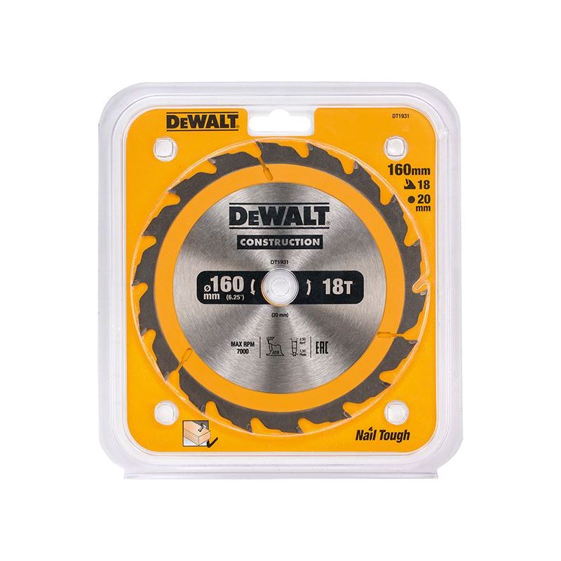Dewalt Power Tools Portable Construction Circular Saw Blade 160 x 20mm x 18T DeWALT Power Tools - Dynamic Drive