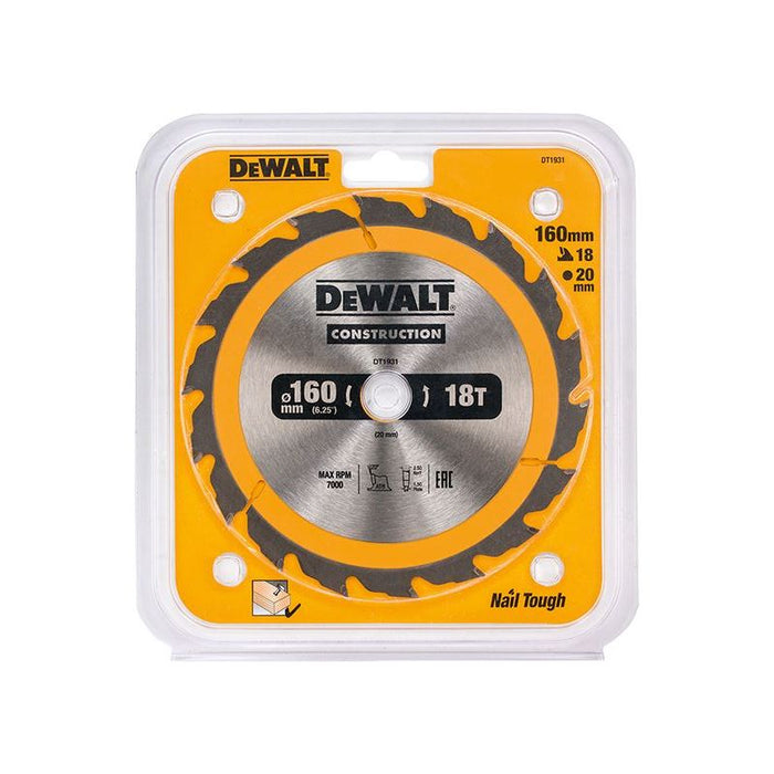 Dewalt Power Tools Portable Construction Circular Saw Blade 160 x 20mm x 18T DeWALT Power Tools - Dynamic Drive