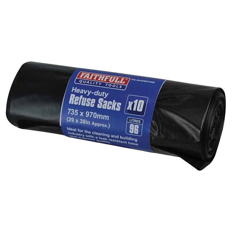 Faithfull Heavy-Duty Black Refuse Sacks (Roll 10) Faithfull - Dynamic Drive