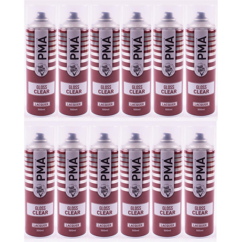 12X PMA Clear Lacquer 500ml Spray Paint Gloss High Coverage Clear Lacquer PMA - Dynamic Drive