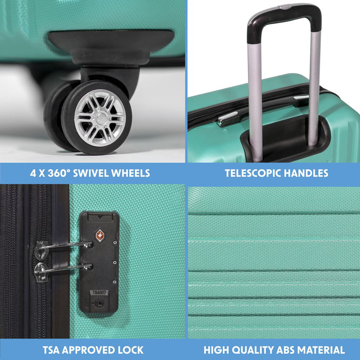 Dellonda 3-Piece Lightweight ABS Luggage Set with TSA Lock  Teal Dellonda  - Dynamic Drive