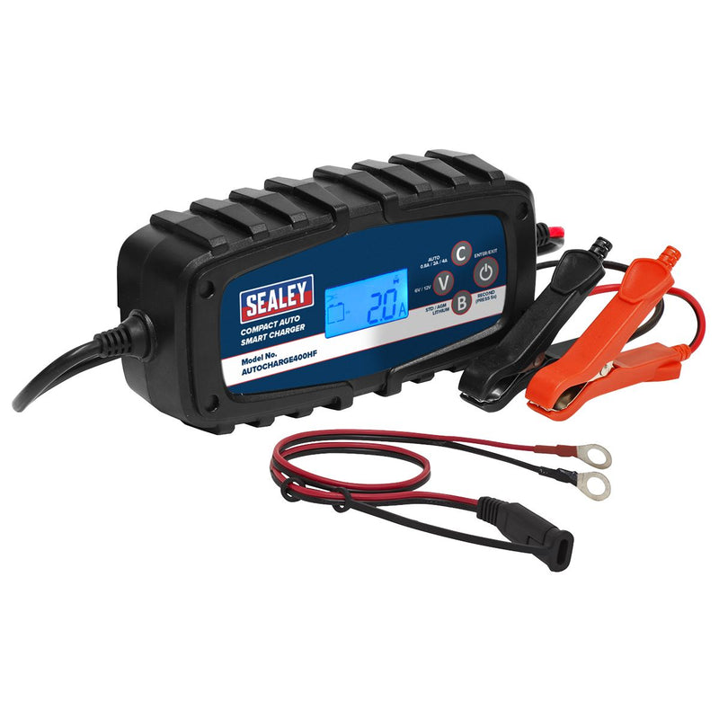 Sealey Compact Auto Smart Charger & Maintainer 4A 6/12V AUTOCHARGE400HF Sealey - Dynamic Drive