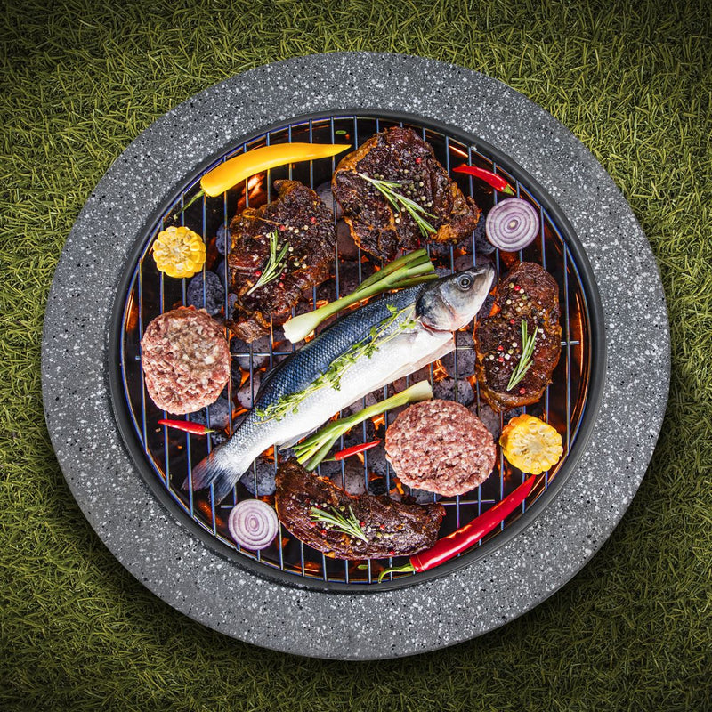 Dellonda Round MgO Fire Pit with BBQ Grill Ø60cm Safety Mesh Screen - Dark Grey Dellonda - Dynamic Drive