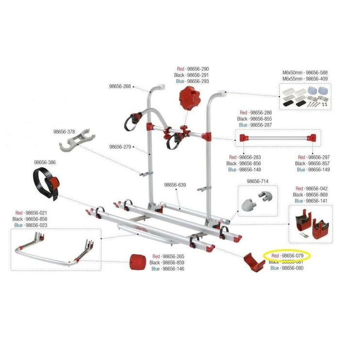 FIAMMA BIKE RACK END CAP IN RED for cycle rack rails end cap V shape 98656-079 Nova - Dynamic Drive