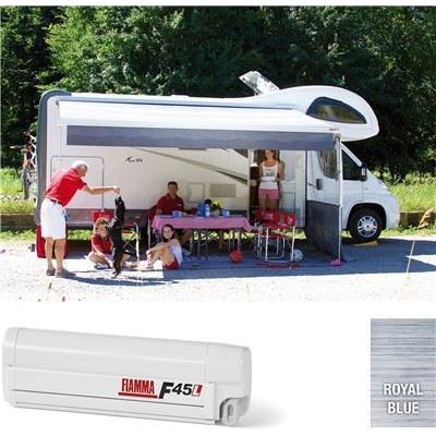 Fiamma F45L Winch Awning Wind Out 550 Polar White Case Royal Blue Fabric Fiamma - Dynamic Drive
