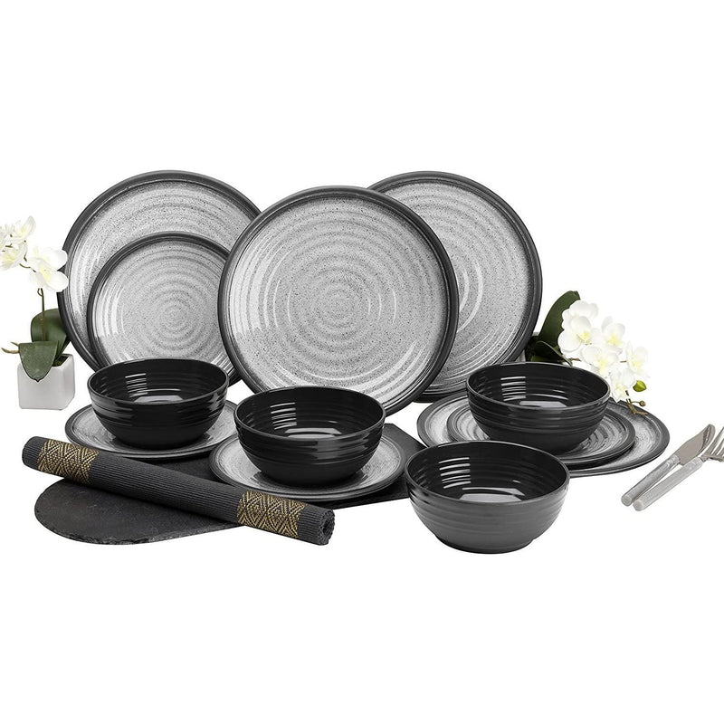Flamefield Granite 12 Piece Melamine Tableware Dinner Picnic Set Caravan Camping Flamefield - Dynamic Drive