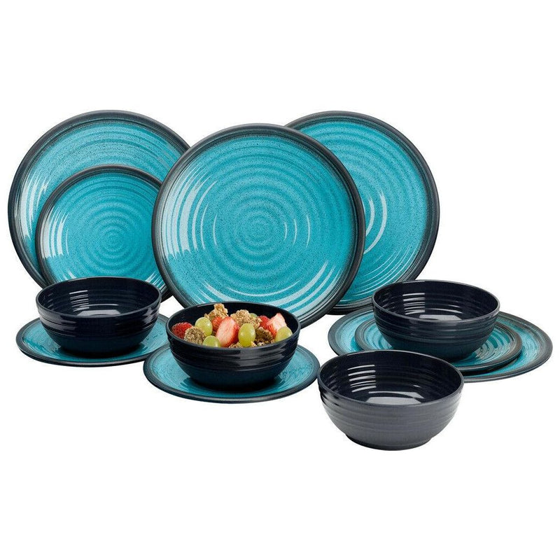 Flamefield Granite Aqua Dinner Set Premium Melamine 12 piece Camping Picnic Flamefield - Dynamic Drive