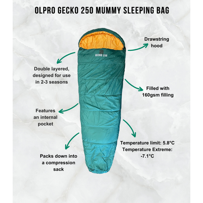 Olpro Geko 250 Mummy Sleeping Bag Olpro - Dynamic Drive