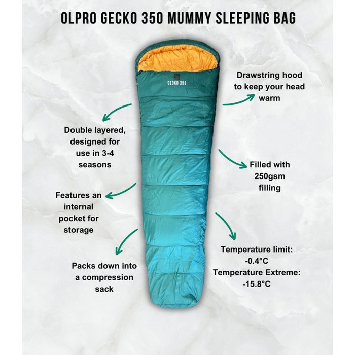 Olpro Geko 350 Mummy Sleeping Bag Olpro - Dynamic Drive