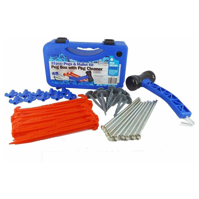 Heavy Duty Camping Awning Tent Travel Pegs+Mallet Set Peg Cleaner Storage Case Leisurewize - Dynamic Drive