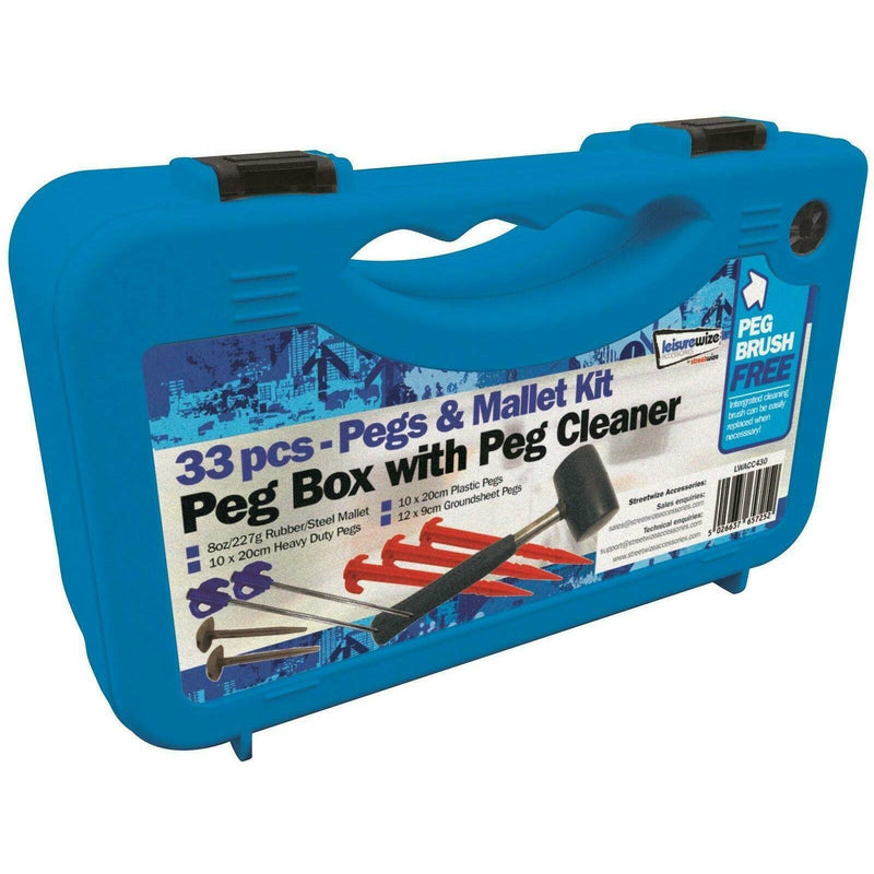 Heavy Duty Camping Awning Tent Travel Pegs+Mallet Set Peg Cleaner Storage Case Leisurewize - Dynamic Drive