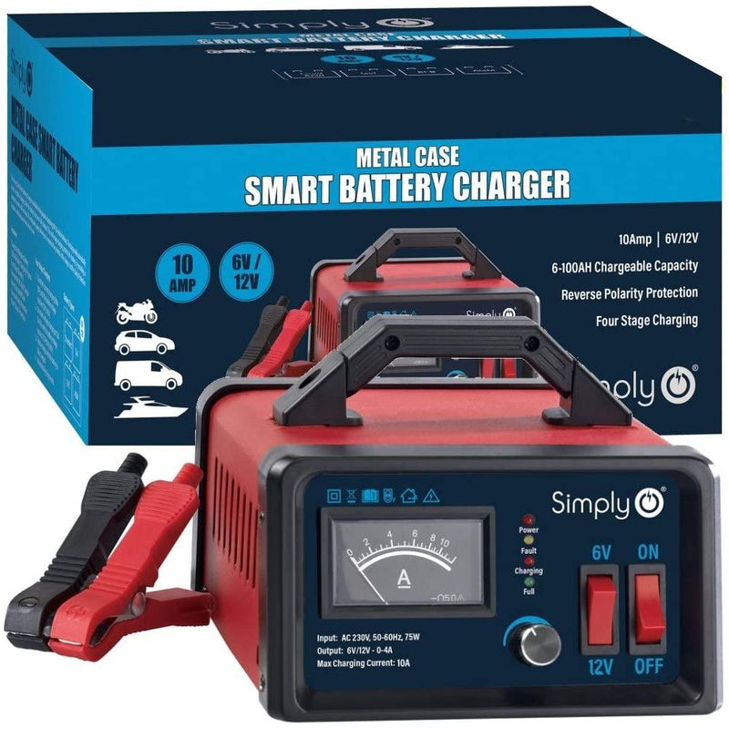 Heavy Duty Car Van Battery Charger 6V / 12V Metal Case 6-100Ah 10A Bike Boat Simply - Dynamic Drive