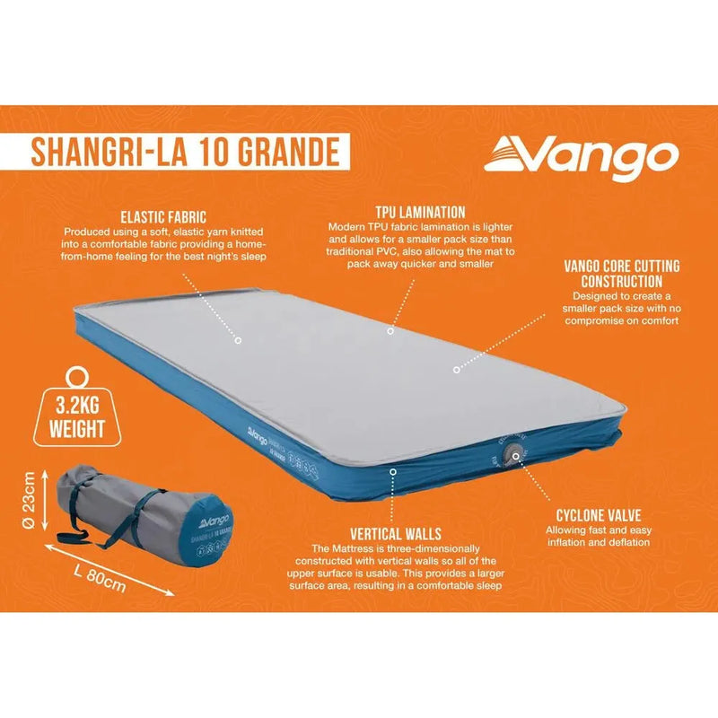 Vango Shangri-La II 10 Grande 10 Grande Cloud Grey / Sky Blue Self Inflating Sleep Mat Vango - Dynamic Drive