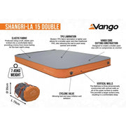 Vango Shangri-La II 15 Double 15 Double Cloud Grey / Orange Self Inflating Sleep Mat Vango - Dynamic Drive