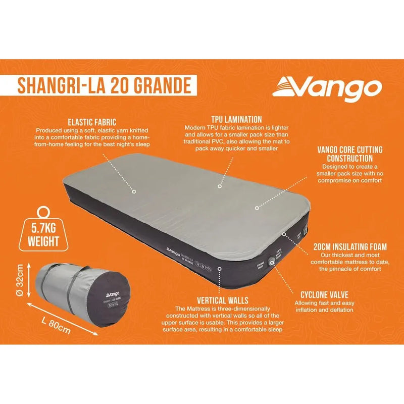 Vango Shangri-La II 20 Grande 20 Grande Cloud Grey / Shadow Grey Self Inflating Sleep Mat Vango - Dynamic Drive