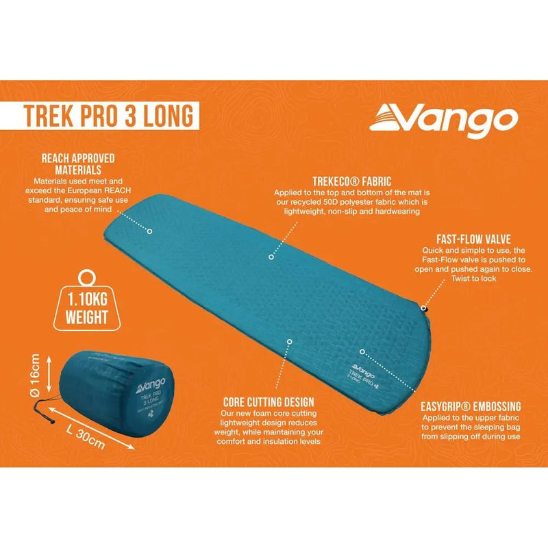 Vango Trek Pro 3 Long 3 Long Atom Blue Air Beds Vango - Dynamic Drive