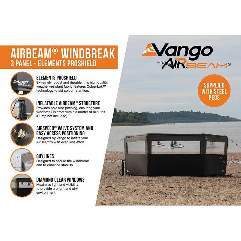 Vango AirBeam Windbreak - 3 Panel - Elements ProShield Shadow Grey Vango - Dynamic Drive