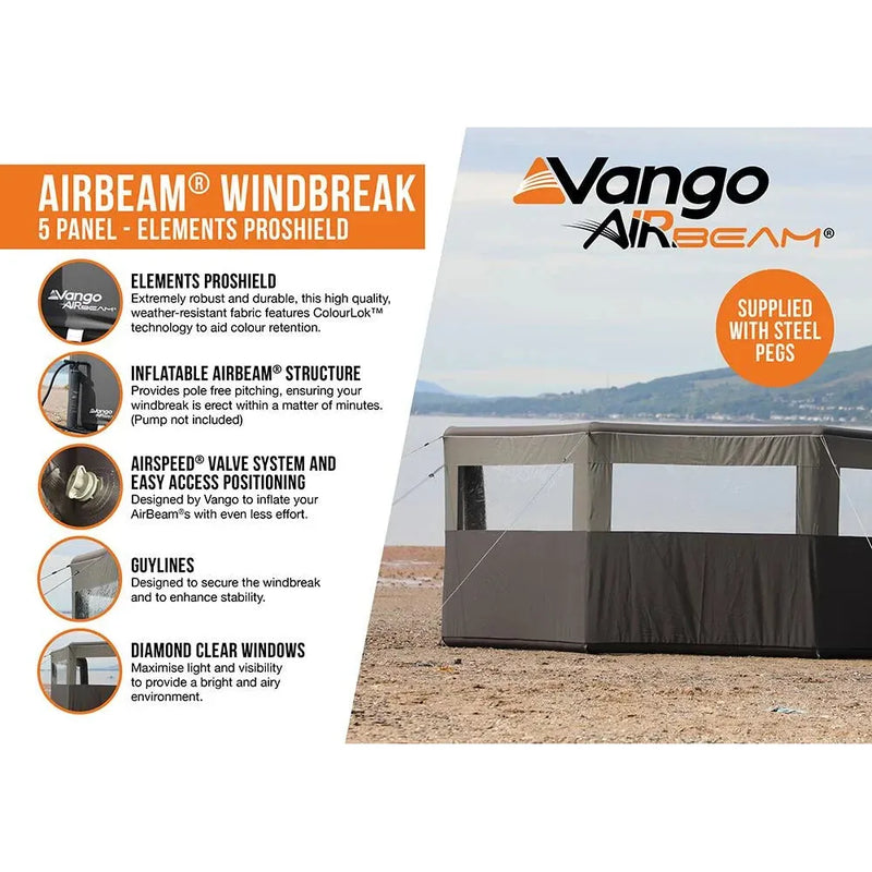 Vango AirBeam Windbreak - 5 Panel - Elements ProShield Shadow Grey Vango - Dynamic Drive
