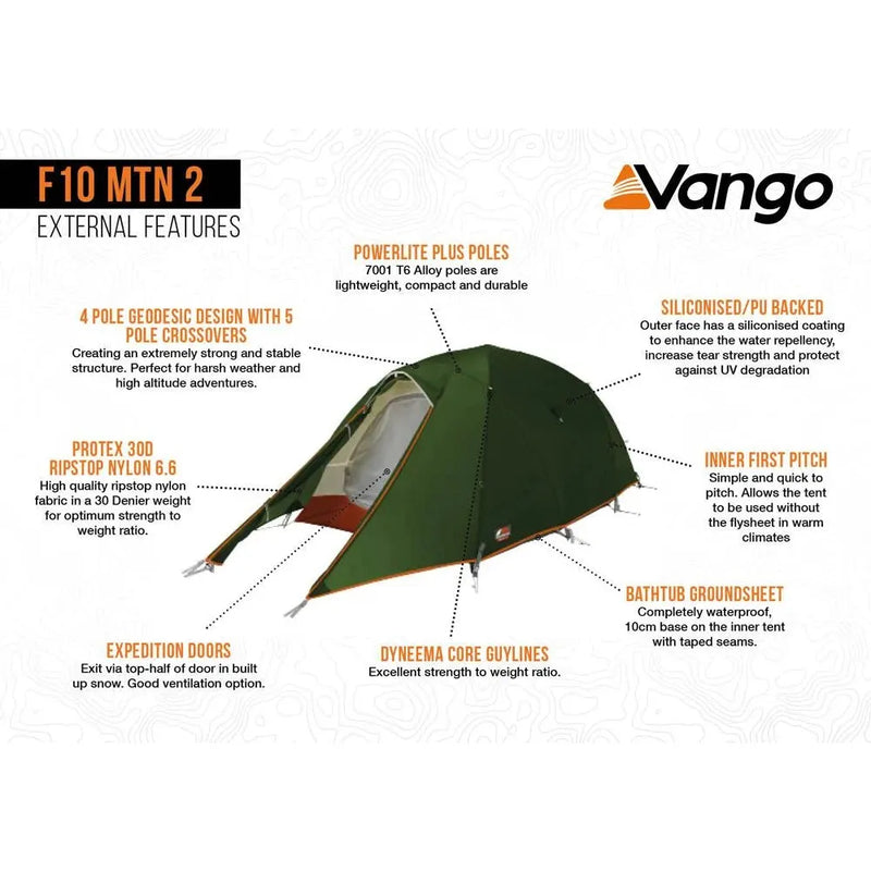 Vango F10 MTN 2 Person F10 Alpine Green Tent Vango - Dynamic Drive