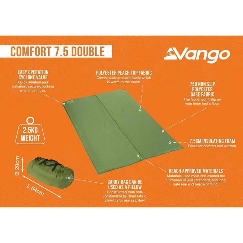 Vango Comfort 7.5 Double 7.5 Double Herbal Self Inflating Sleep Mat Vango - Dynamic Drive