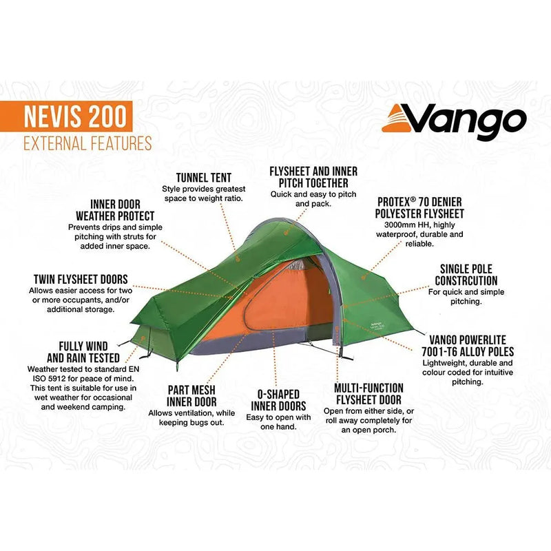 Vango Nevis 200 Pamir Green 2 Person Tent Vango - Dynamic Drive