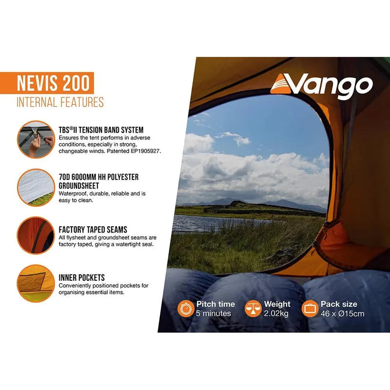 Vango Nevis 200 Pamir Green 2 Person Tent Vango - Dynamic Drive