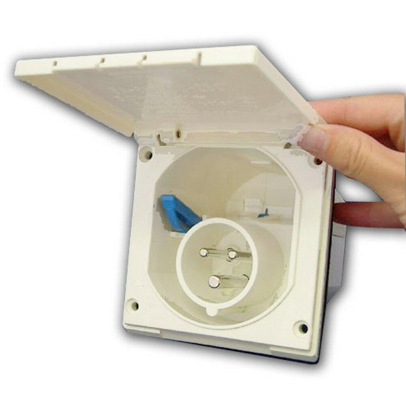 Mains 230V 16A Flush Hook Up Socket White Caravan VW Camper Van VW RV Motorhome Powerpart - Dynamic Drive