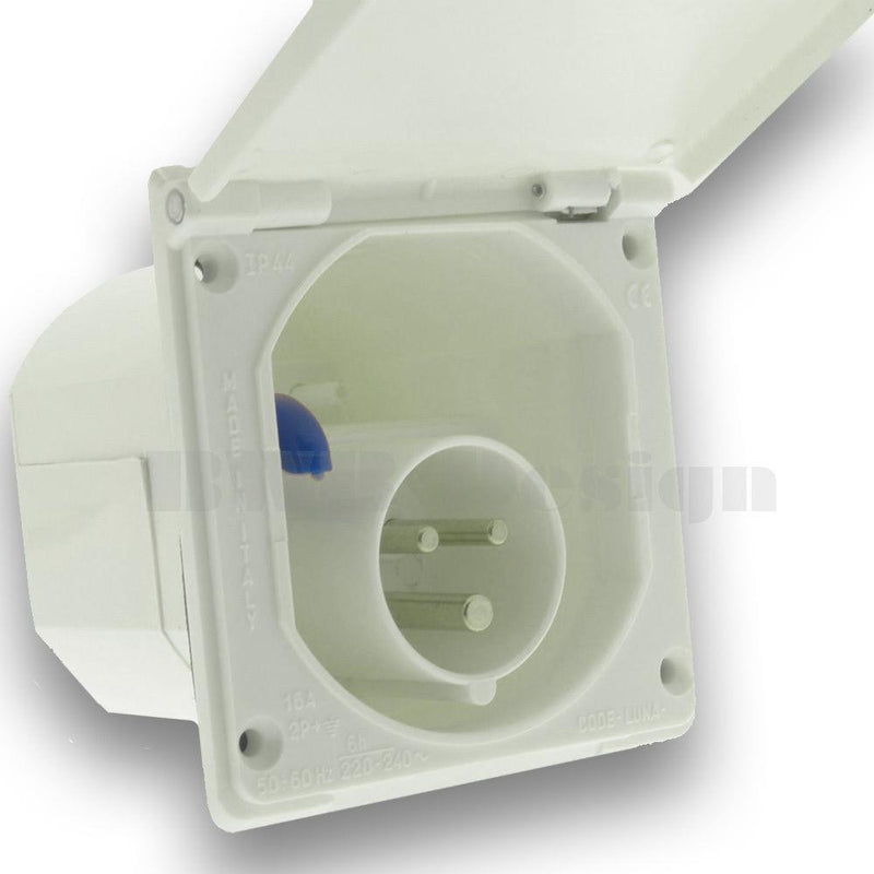 Mains 230V 16A Flush Hook Up Socket White Caravan VW Camper Van VW RV Motorhome Powerpart - Dynamic Drive