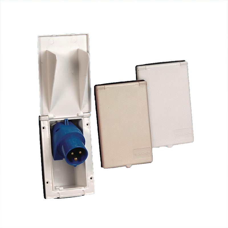 Mains Hook Up Inlet Socket White for Motorhome, Caravan, Camper, Boat PO114 Powerpart - Dynamic Drive