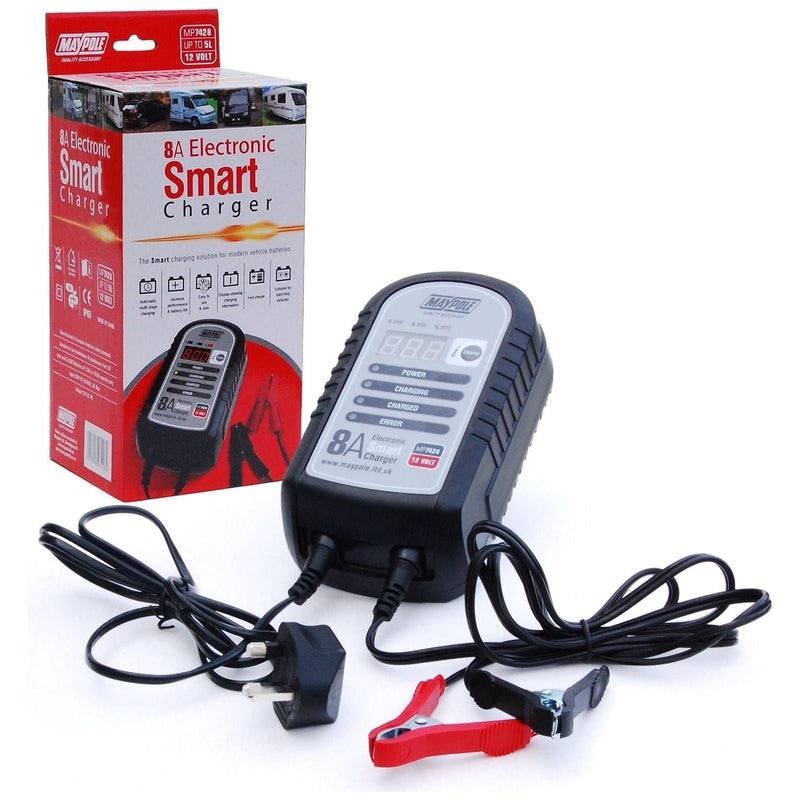 Maypole 7428 8A 12V Car Bike Caravan Van Electronic Smart Battery Charger Maypole - Dynamic Drive