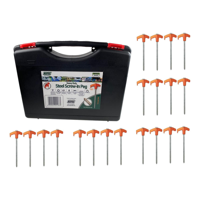 Maypole Heavy Duty Cork Screw Ground Pegs x20 Camping Pegs In Case Maypole - Dynamic Drive