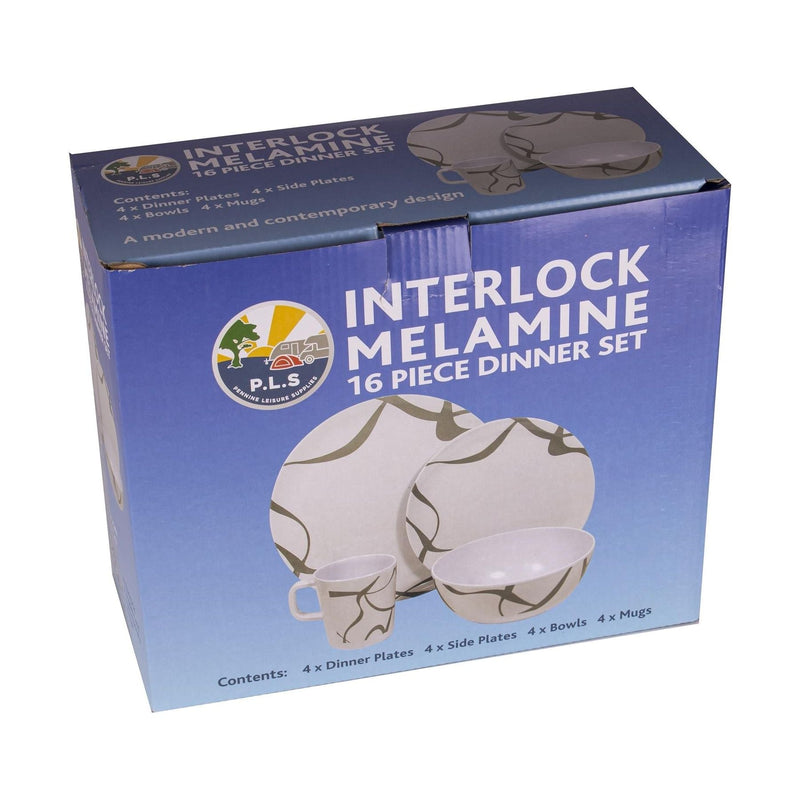 Melamine Dinner Set 16 Piece Interlock Heavy Duty - Picnic Camping Caravan Tent PLS - Dynamic Drive