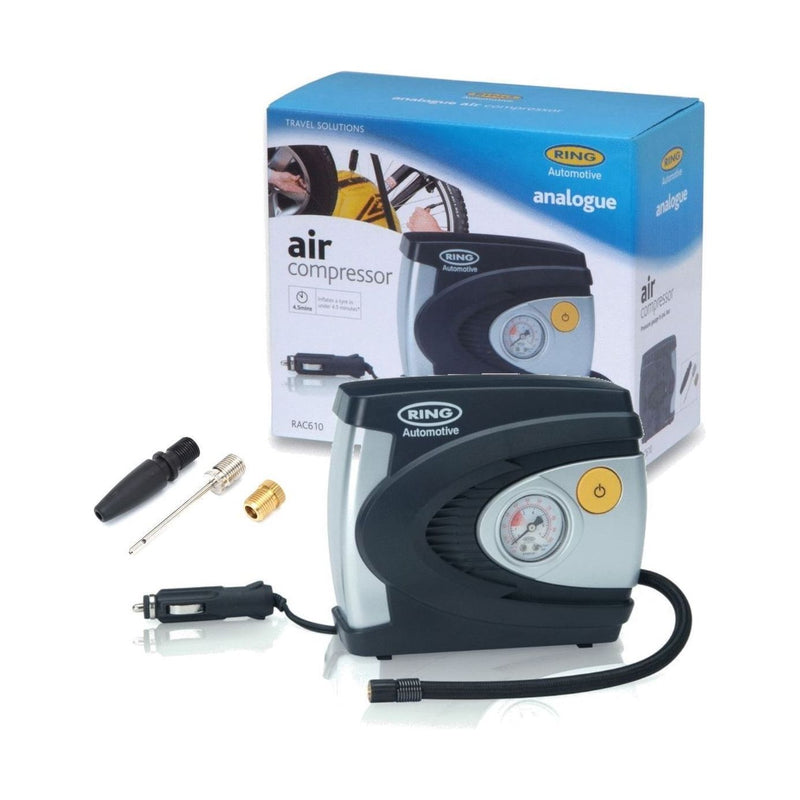 New Ring Rac610 12V Analogue Air Compressor Wheel Tyre Inflator Pump Psi & Bar ukcampingandleisure - Dynamic Drive