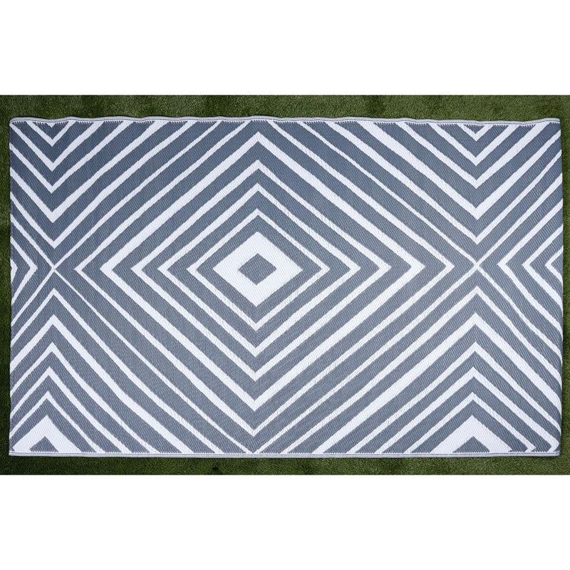 Outdoor Garden Rug Portable Reversible Mat for Decking Patio Prisma Grey/White 150 X 250 cm Plastic Straw ukcampingandleisure - Dynamic Drive