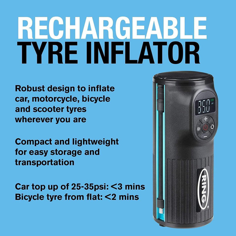 RTC2000 Ring Handheld Digital Tyre Inflator Air Compressor USB LED Cordless Ring Automotive - Dynamic Drive