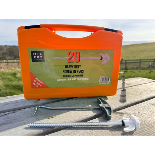 Olpro Screw in Hard Ground Rock Pegs Peg With 20pcs Adaptor and Peg Puller Olpro - Dynamic Drive