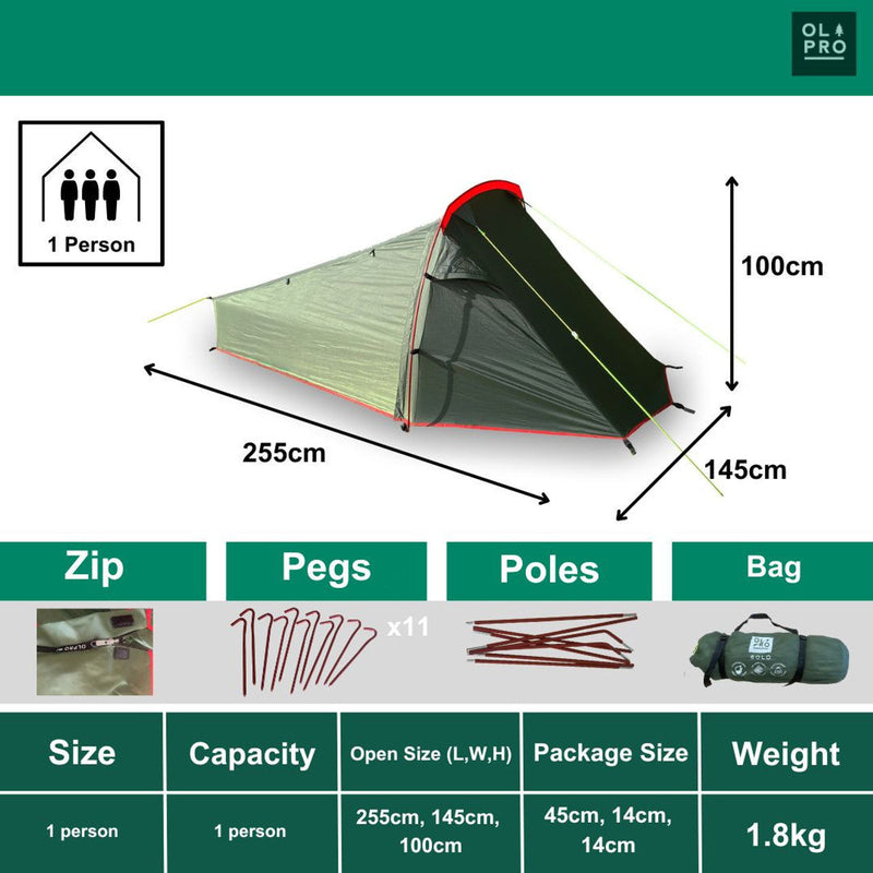 Olpro Solo - Lightweight 1 Person Tent (Ripstop) Olpro - Dynamic Drive