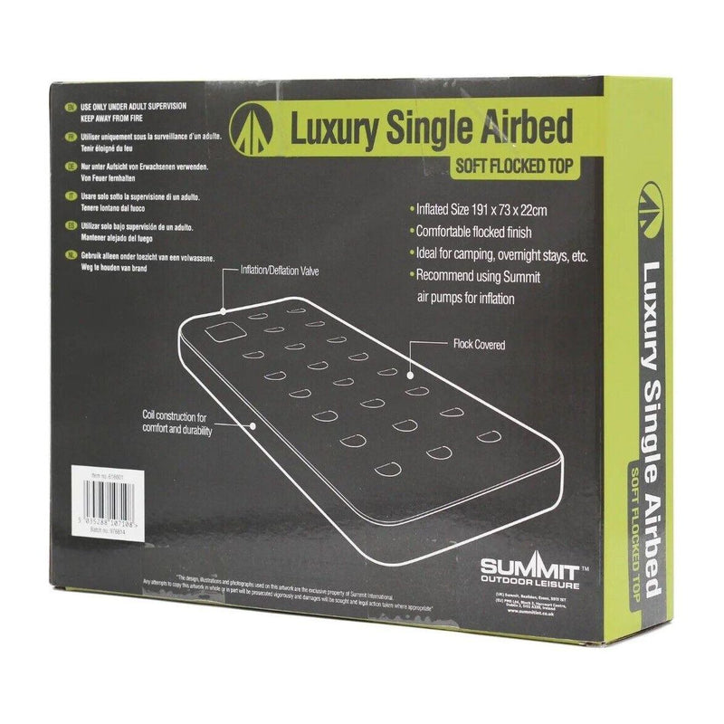 Summit Blue Flocked Single Inflatable Air Bed Outdoor Camping Mattress Summit - Dynamic Drive