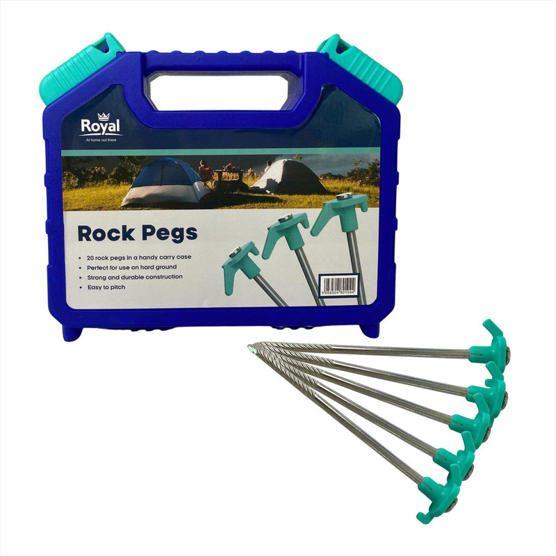 Tent Awning Rock Pegs x20 Carry Case Royal Leisure Hard Ground Pitching Camping Royal - Dynamic Drive