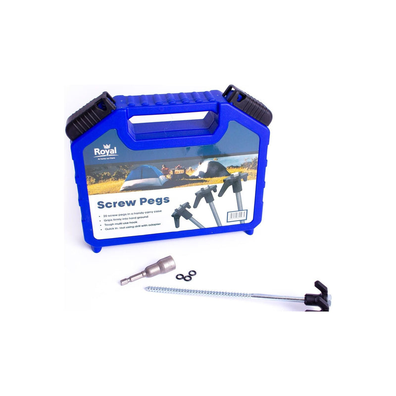 Tent Screw Thread Pegs Awning x20 Carry Case Royal Leisure Drill Adapter Camping Royal - Dynamic Drive