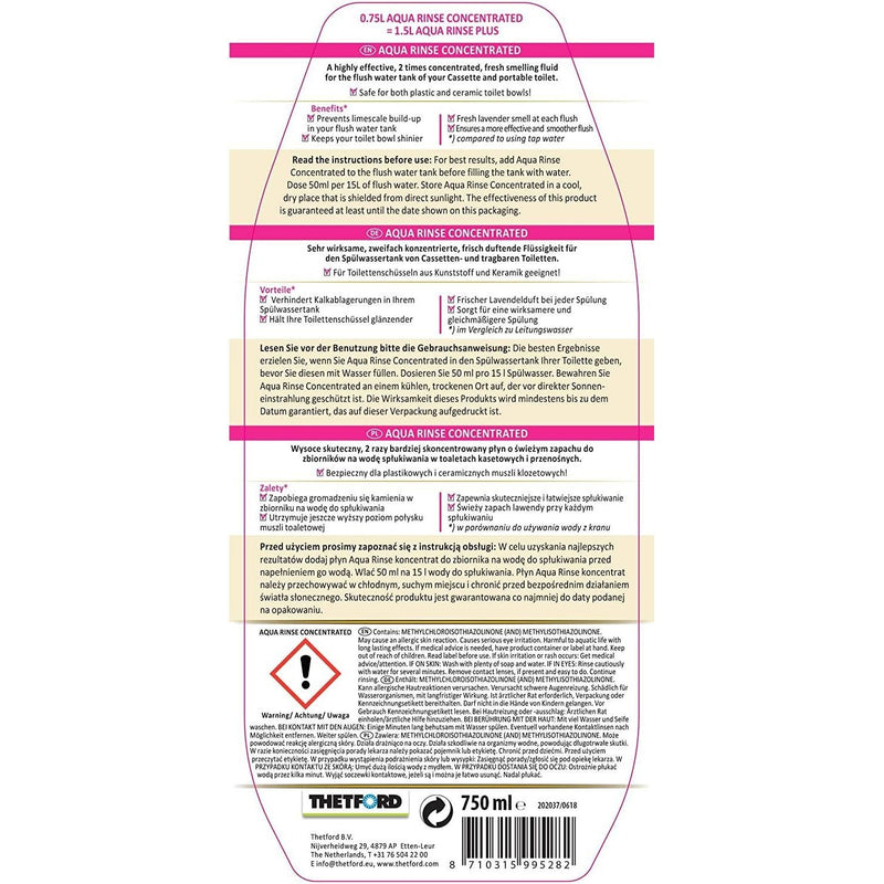 Thetford Aqua Rinse Plus Concentrate Pink Toilet Chemical Fluid for Caravan or Motorhome Thetford - Dynamic Drive